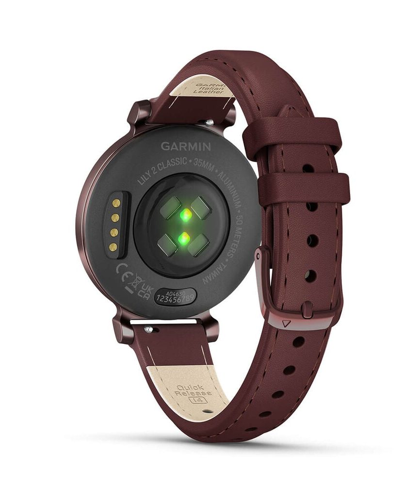 Garmin Lily® 2 Classic Dark Bronze Bezel Mulberry Leather Strap Watch image number 4