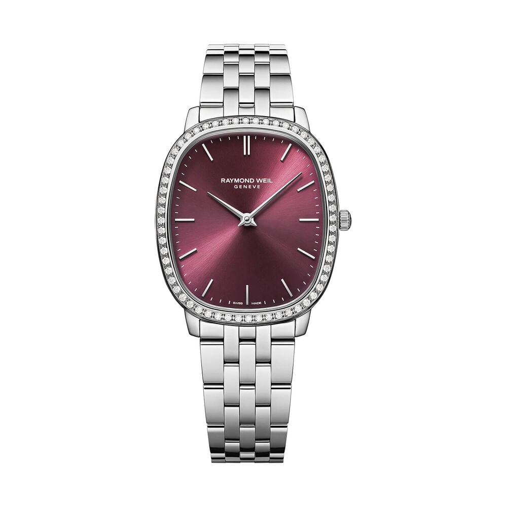 Raymond Weil Toccata Heritage 31x36mm Red Grape Dial Diamond Set Bezel Steel Bracelet Watch image number 0