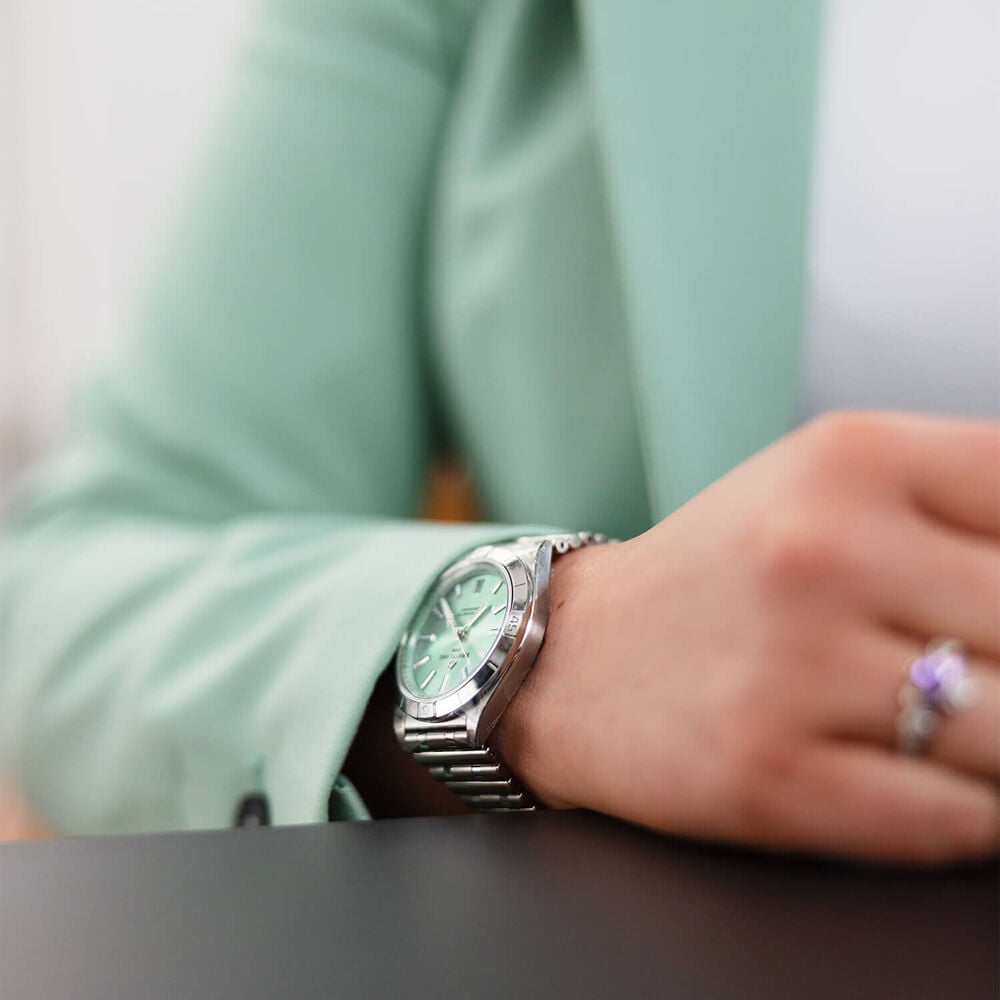 Breitling Chronomat 36mm Green Dial Steel Case Ladies Bracelet Watch image number 3