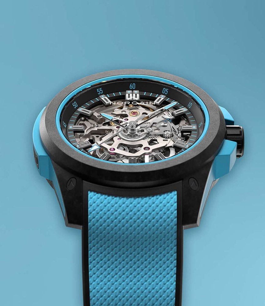 NORQAIN Wild ONE Skeleton 39mm Dial Sky Blue Rubber Strap Watch image number 2