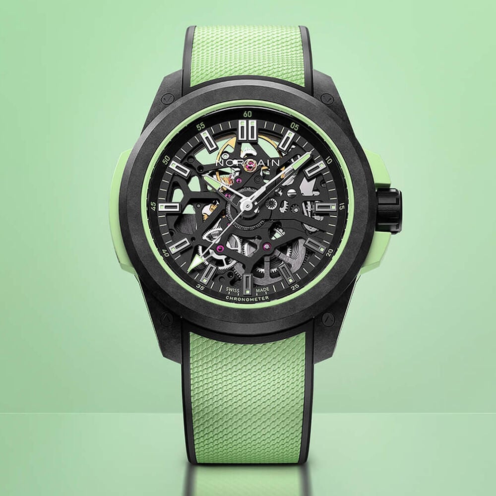 NORQAIN Wild ONE Skeleton 39mm Dial Mint Rubber Strap Watch image number 1