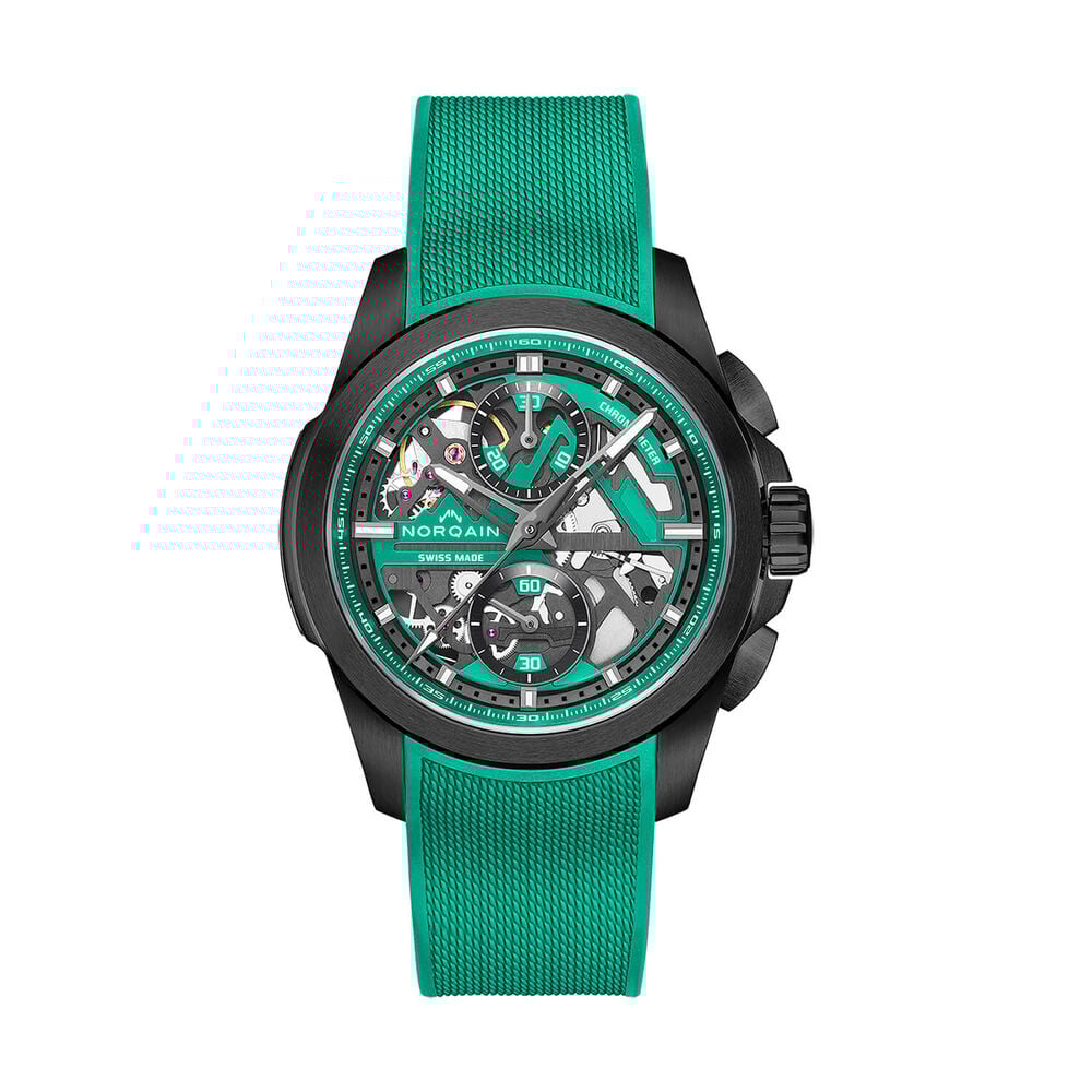 NORQAIN Independence Skeleton Chrono 42mm Dial Titanium Case Green Rubber Strap Watch image number 0