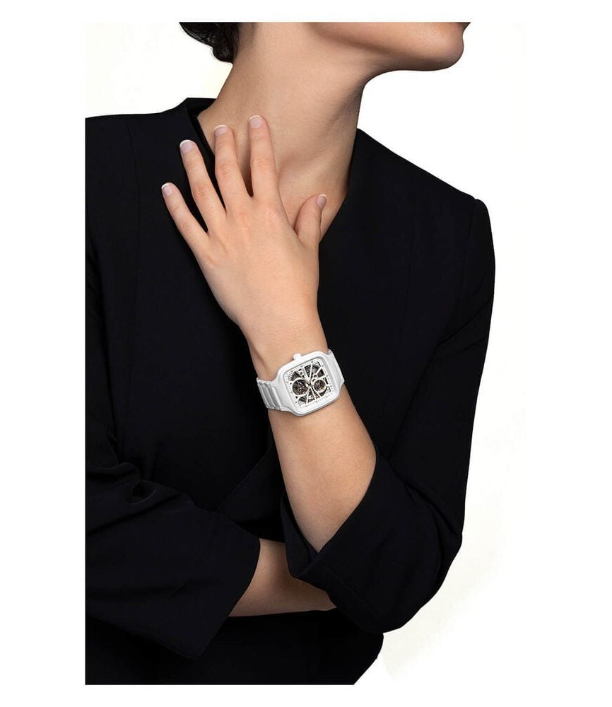 Rado True Square Automatic Open Heart 38mm Skeleton Dial White Ceramic Bracelet Watch image number 4