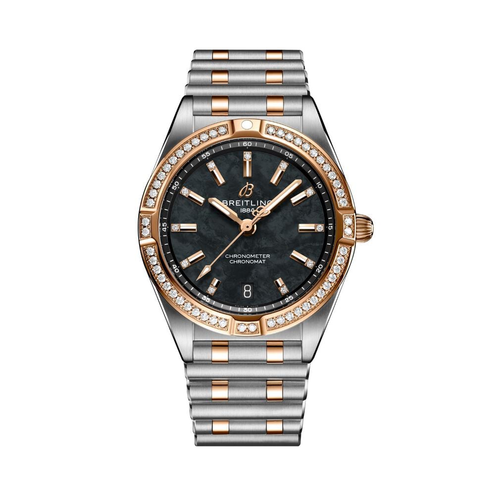 Breitling Chronomat UK Edition 32mm Black MOP Dial Diamond Set Bezel Steel Bracelet Watch image number 0